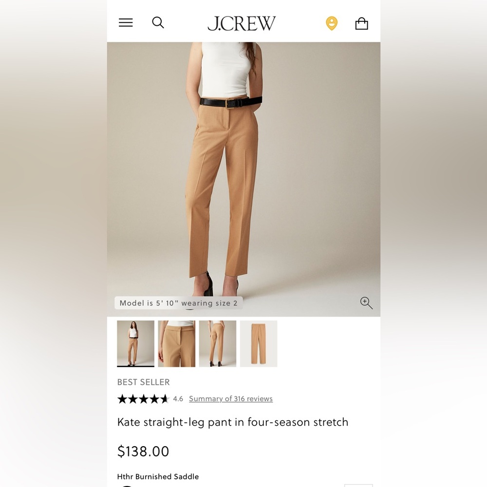 J. Crew Slim Ankle Trousers in Camel